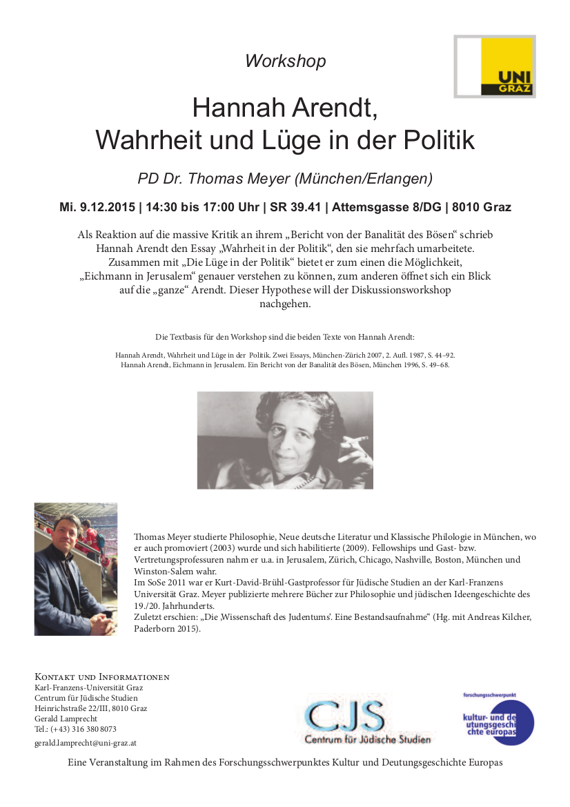 Vortrag Hannah Arendt Wahrheit Und Lüge In Der Politik Kultur Und Deutungsgeschichte Europas 